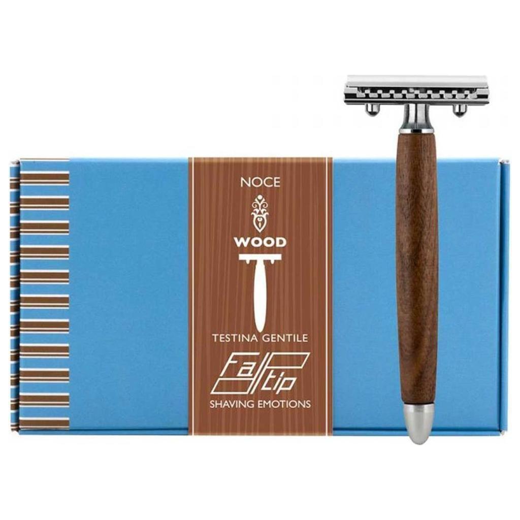 Rasoir de sécurité à double tranchant Fatip avec poignée en bois de noyer
