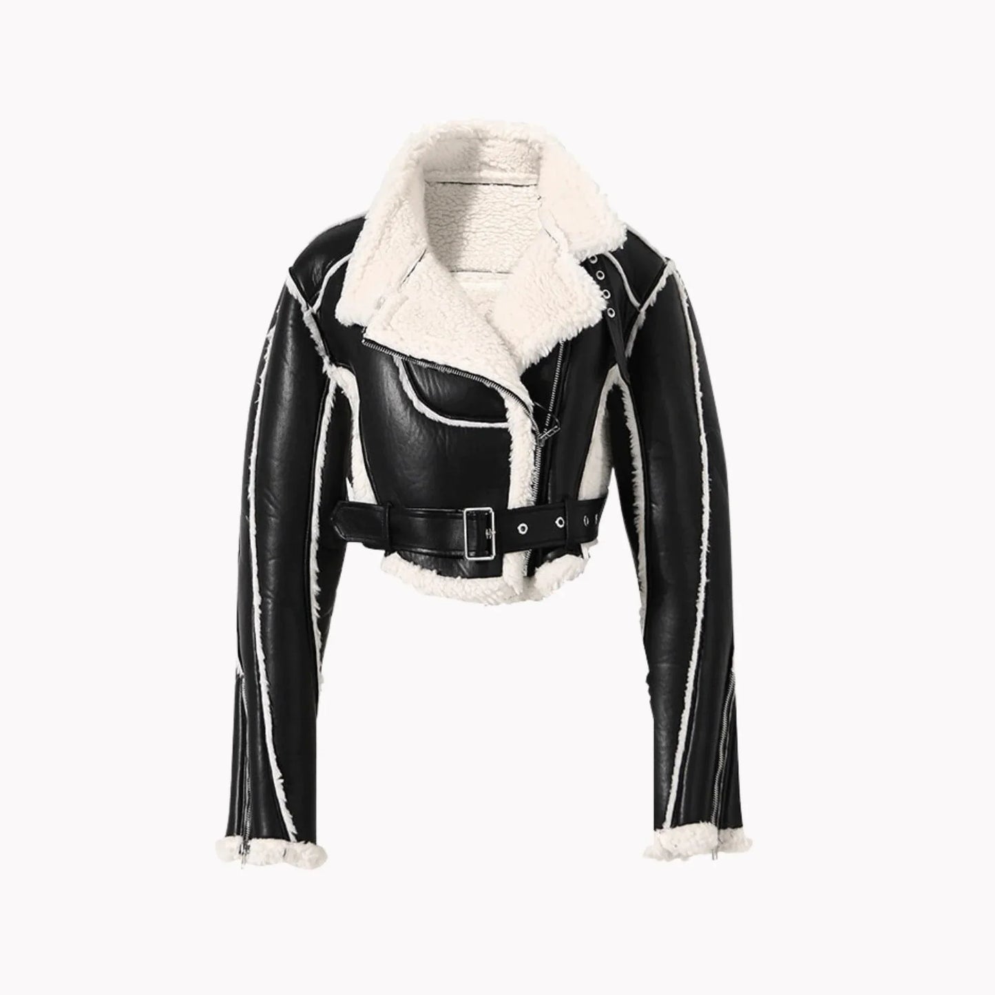 Veste cropped en simili cuir
