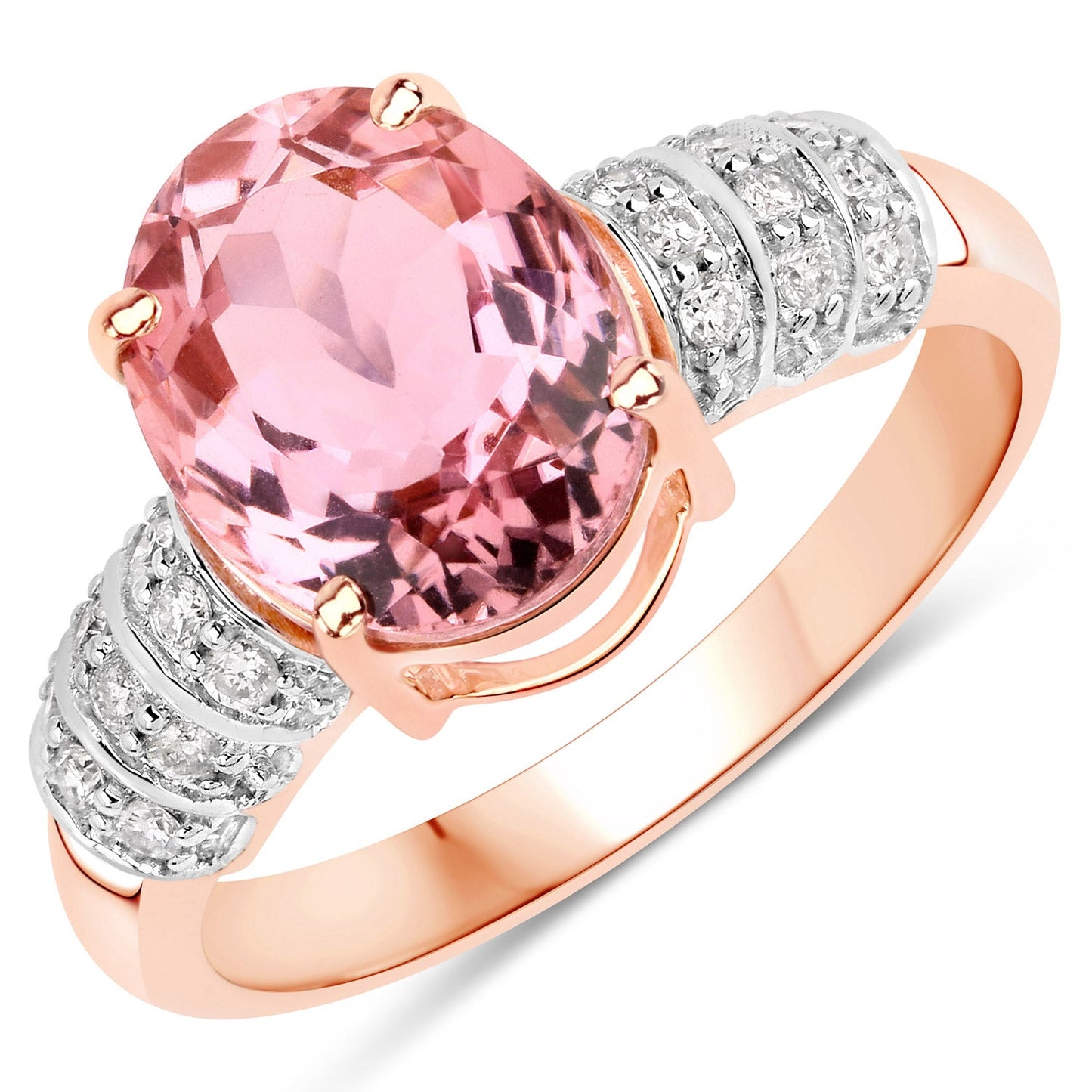 Bague en or rose 14K avec tourmaline rose et diamants de 3,11 carats