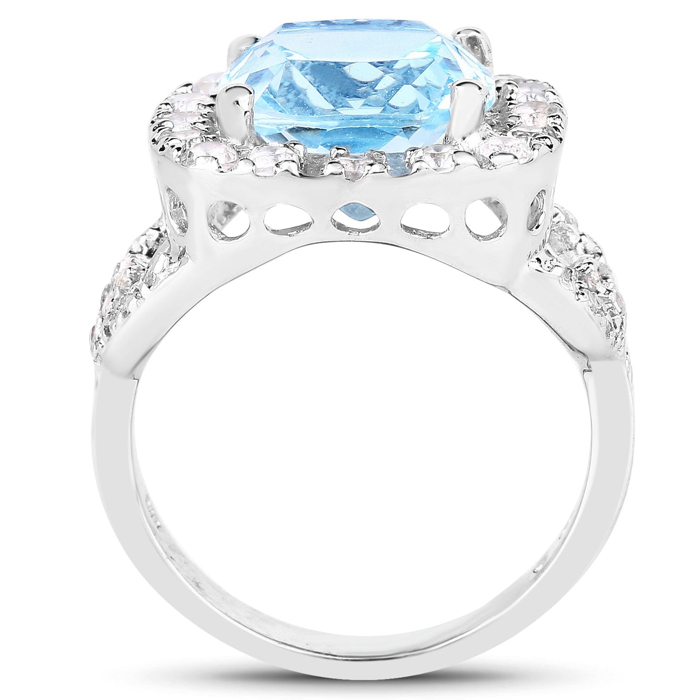 Anillo de plata esterlina con topacio azul y topacio blanco de 5.17 quilates
