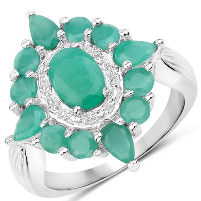 Bague de fiançailles en argent sterling avec émeraude véritable de 2,37 carats
