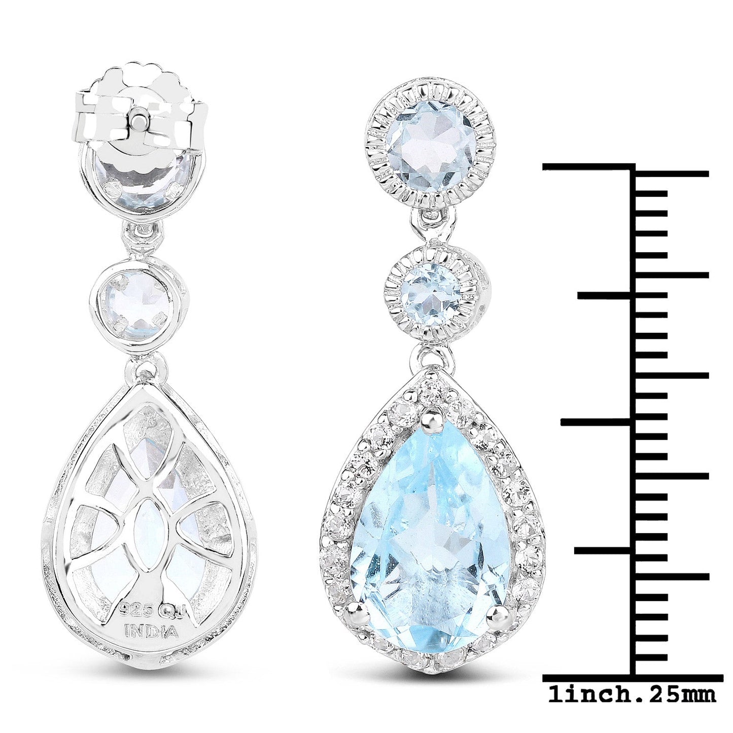 Boucles d'oreilles en argent sterling avec topaze bleue et topaze blanche de 9,46 carats