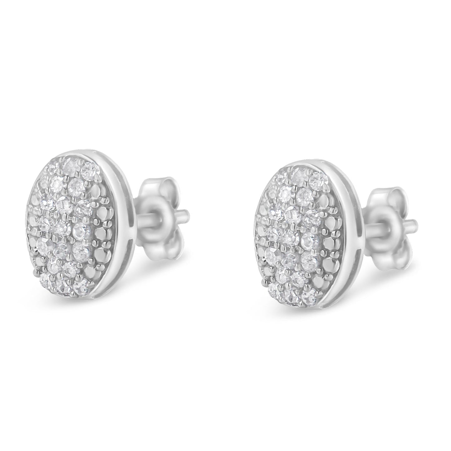 Boucles d'oreilles en argent sterling avec cluster ovale de diamants ronds
