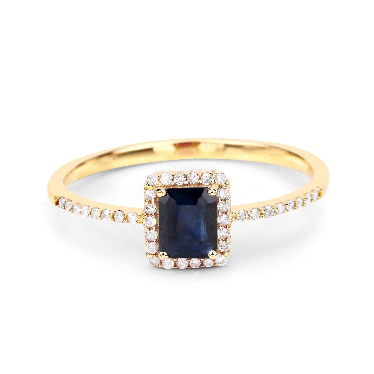 Bague de fiançailles en saphir bleu et diamant de 0,60 carat en or jaune 14K