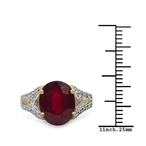 14K Yellow Gold Plated 4.00 Carat Ruby Sterling Silver Ring