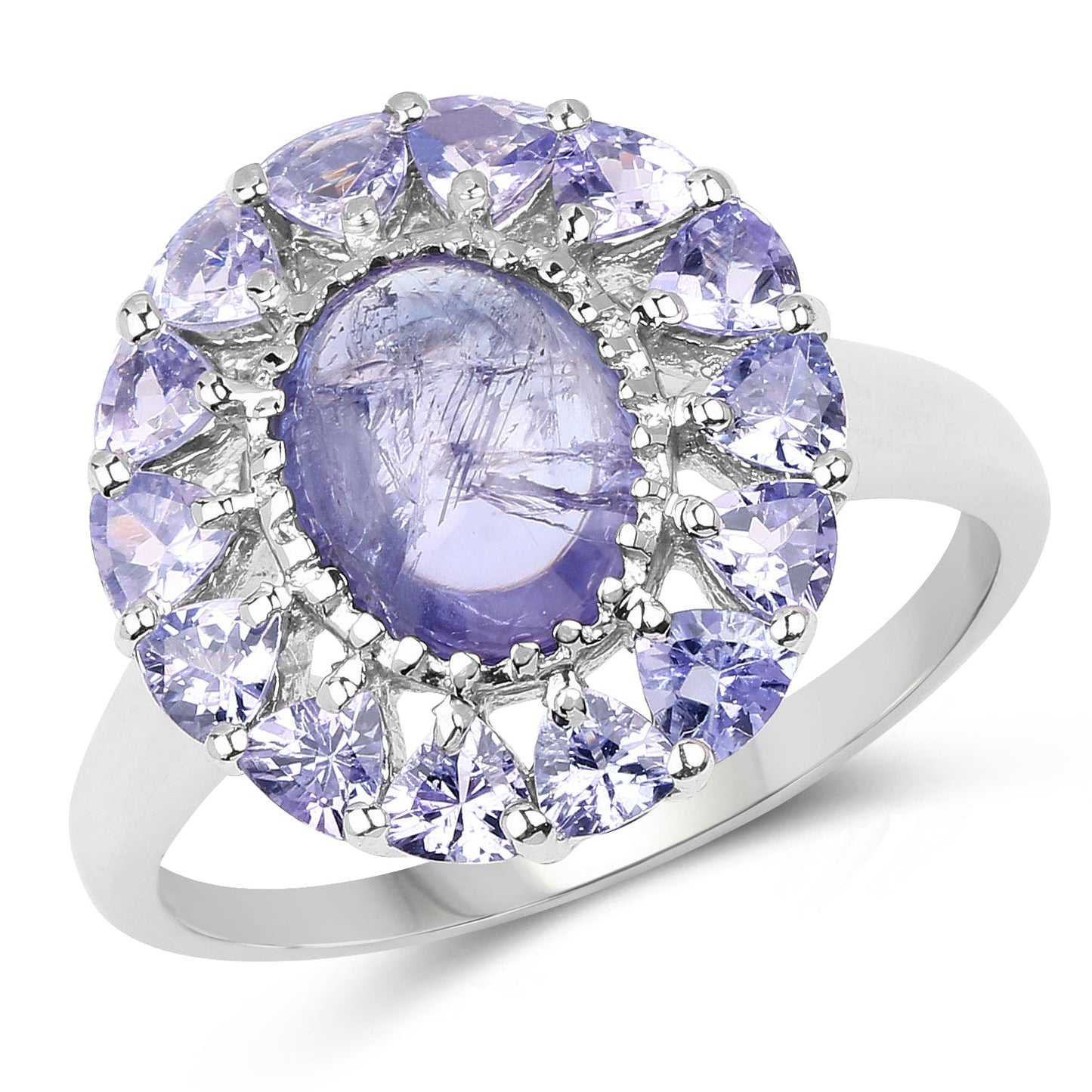 Bague de fiançailles en argent sterling avec tanzanite véritable de 3,85 carats