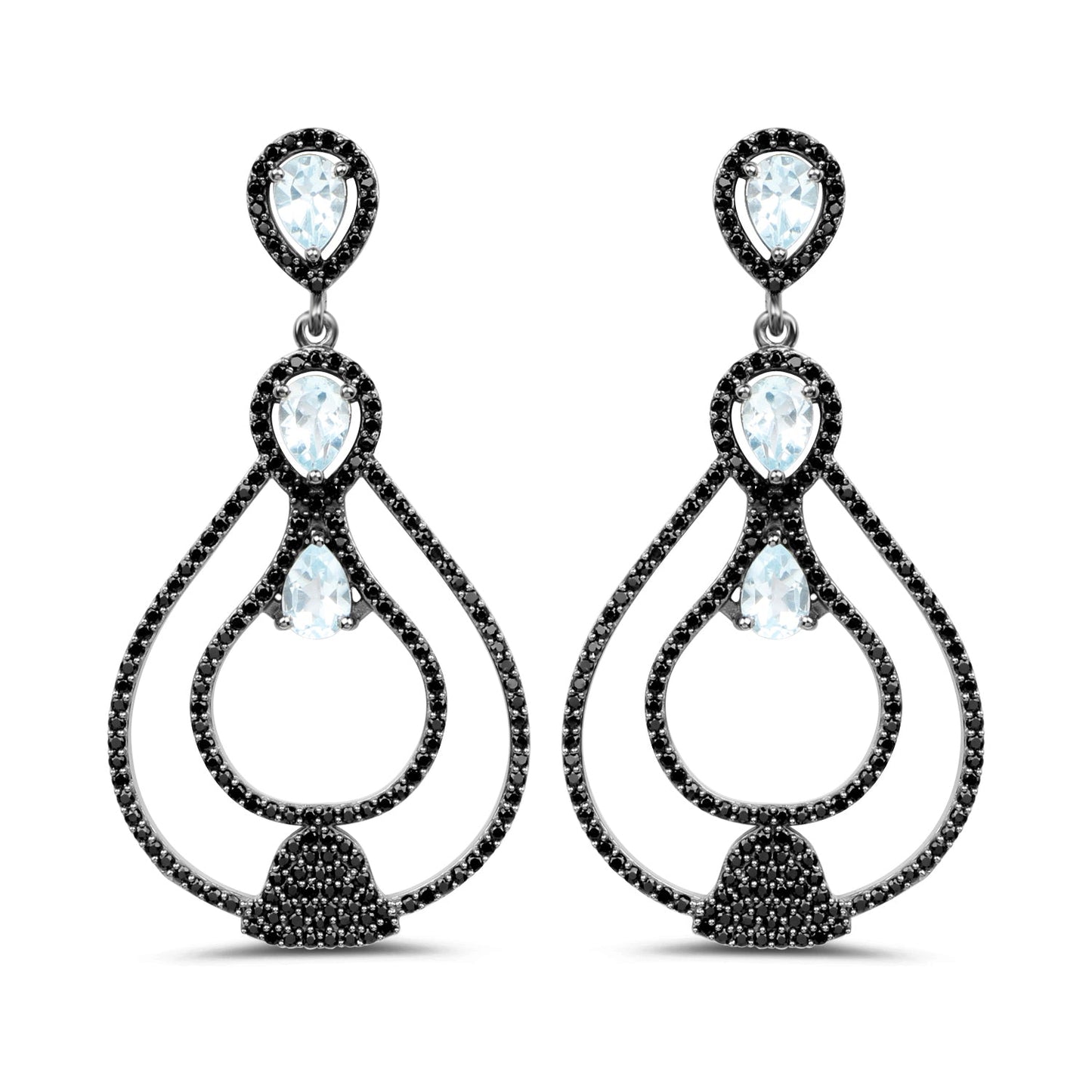 8.81 Carat Blue Topaz & Black Spinel Sterling Silver Earrings