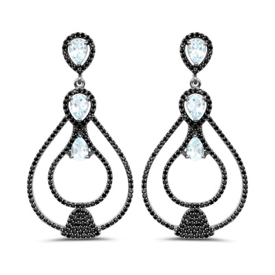 Pendientes de plata esterlina de 8.81 quilates de topacio azul y espinela negra