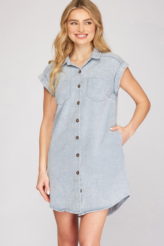 Vestido Camisero de Talla Grande en Azul Grisáceo