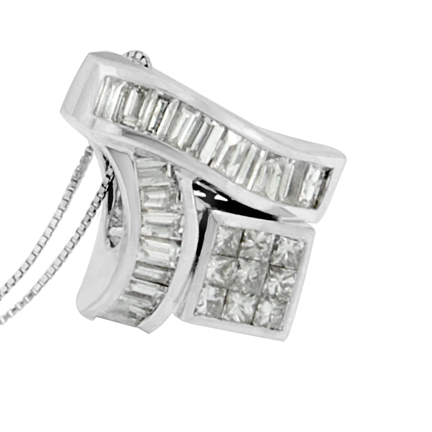 Collier Pendentif en Diamant en Or Blanc 14K avec Géométrie Mixte