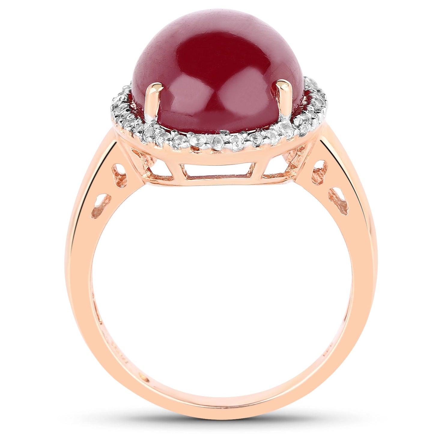 Bague cocktail en or rose 14K plaqué avec rubis et topaze blanche