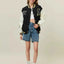 Plus Size Contrast Sleeves Snap Down Jacket