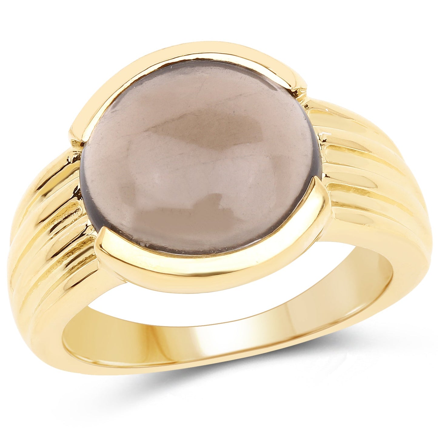 Anillo de Compromiso de Plata Esterlina con Cuarzo Ahumado Baño de Oro Amarillo de 14K