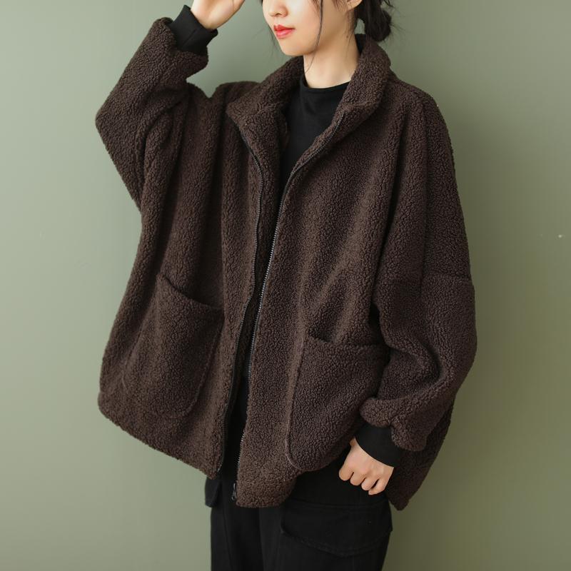 Manteau enveloppant en lambswool décontracté grande taille pour femmes