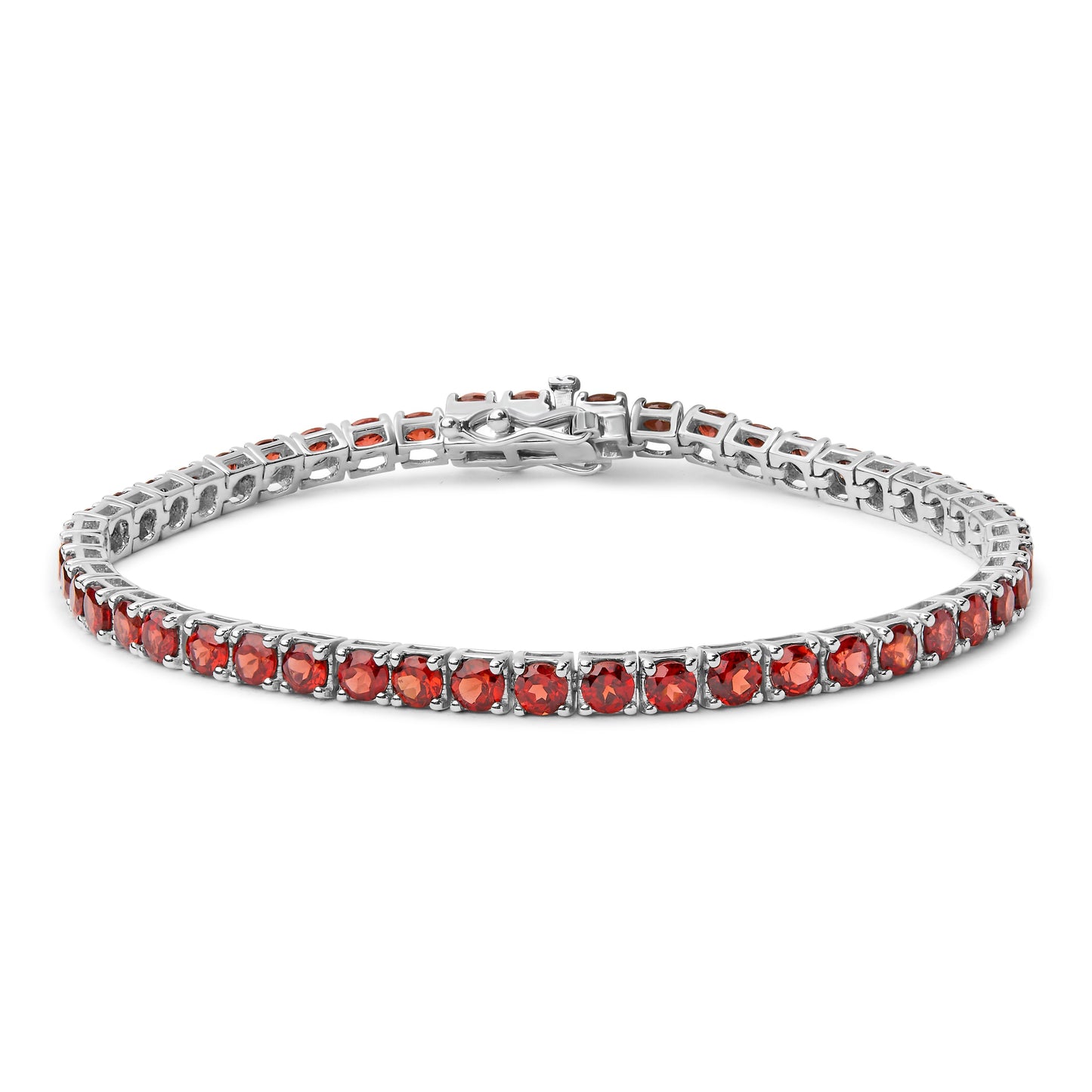 Bracelet de tennis en argent sterling .925 avec grenats orange créés - 7,25"