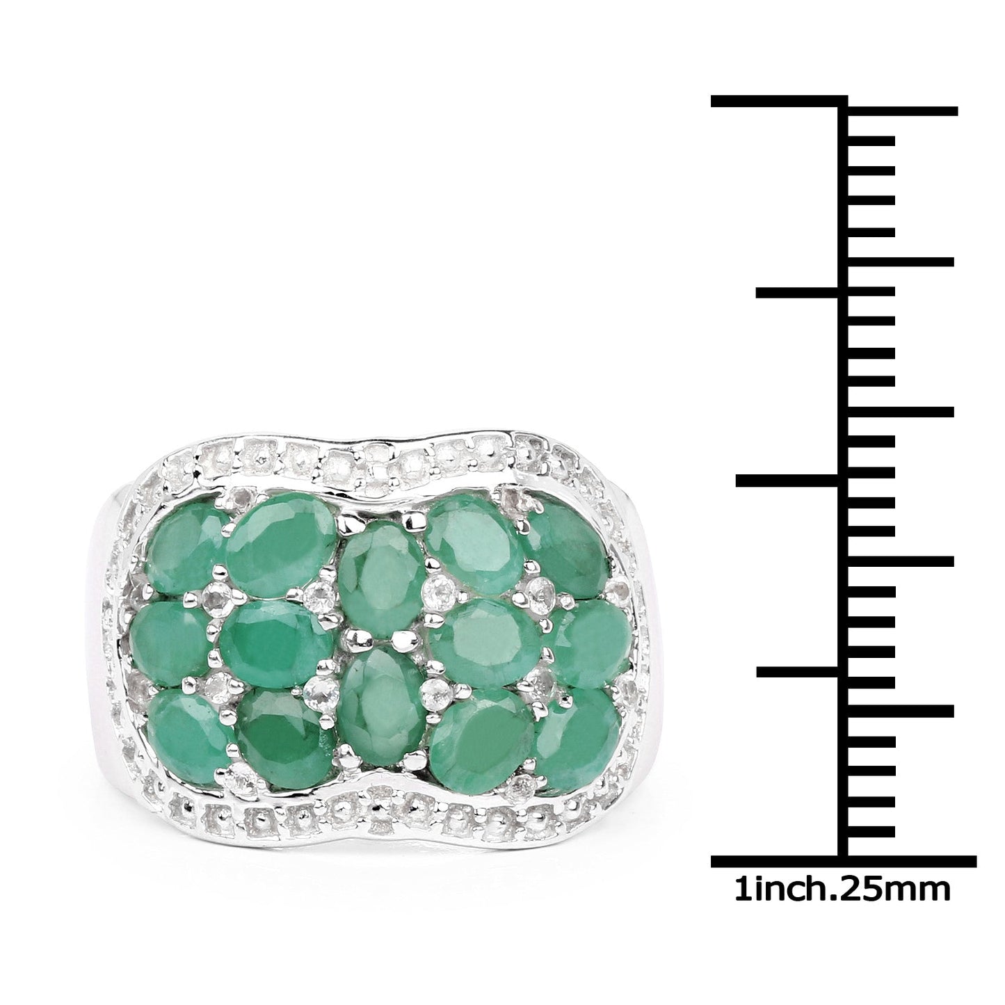 2.20 Carat Genuine Emerald & White Topaz Sterling Silver Ring
