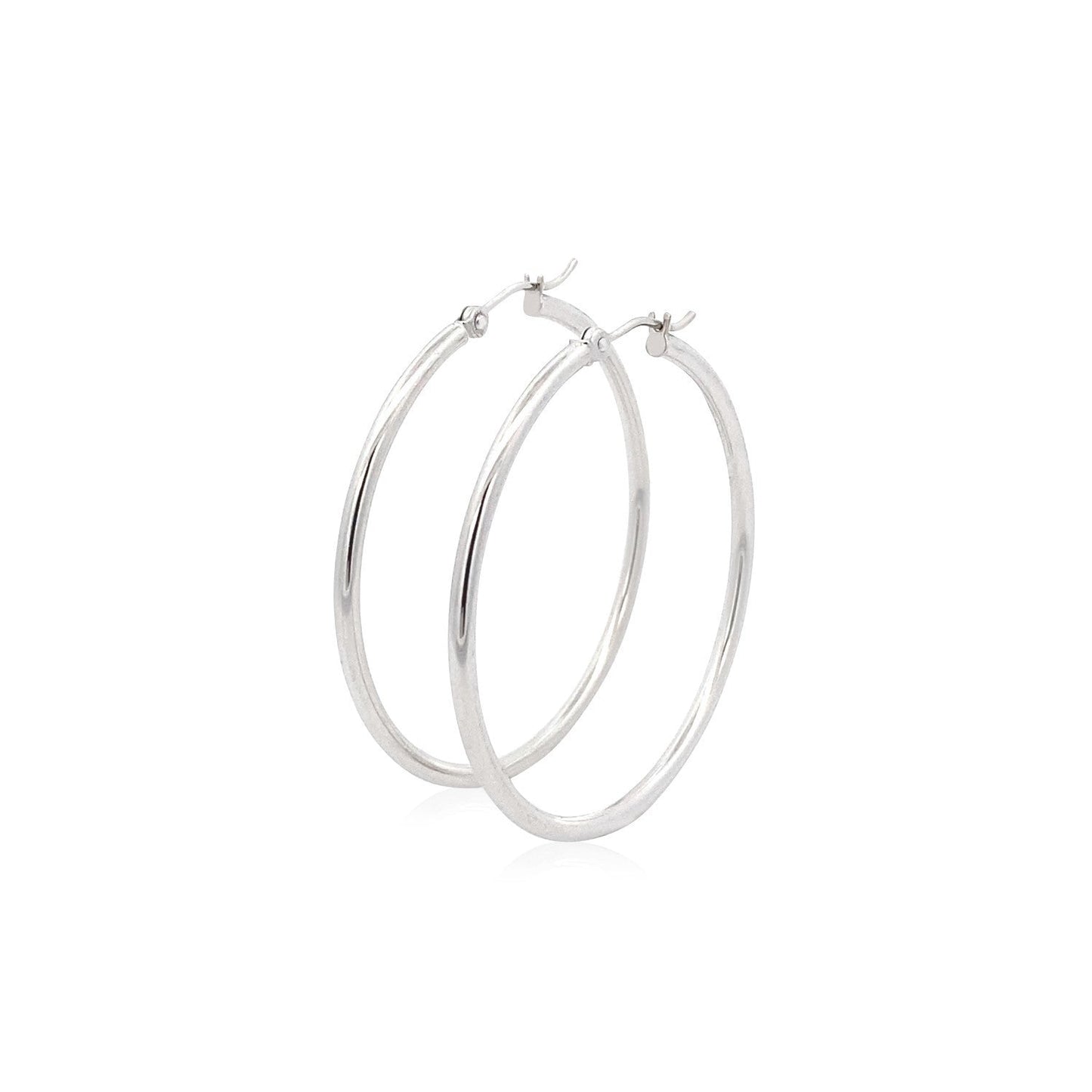 14k White Gold Polished Hoop Earrings - 40 mm