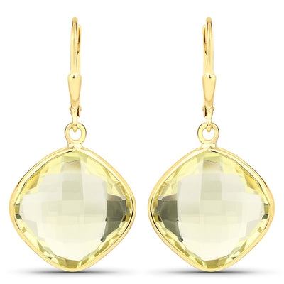 Pendientes de plata esterlina con cuarzo limón genuino de 21.40 quilates