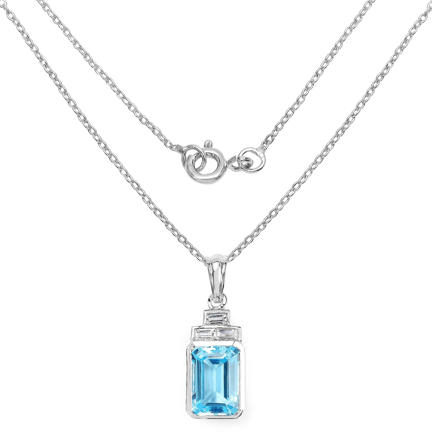 9.99 Carat Genuine Swiss Blue Topaz Pendant in Sterling Silver