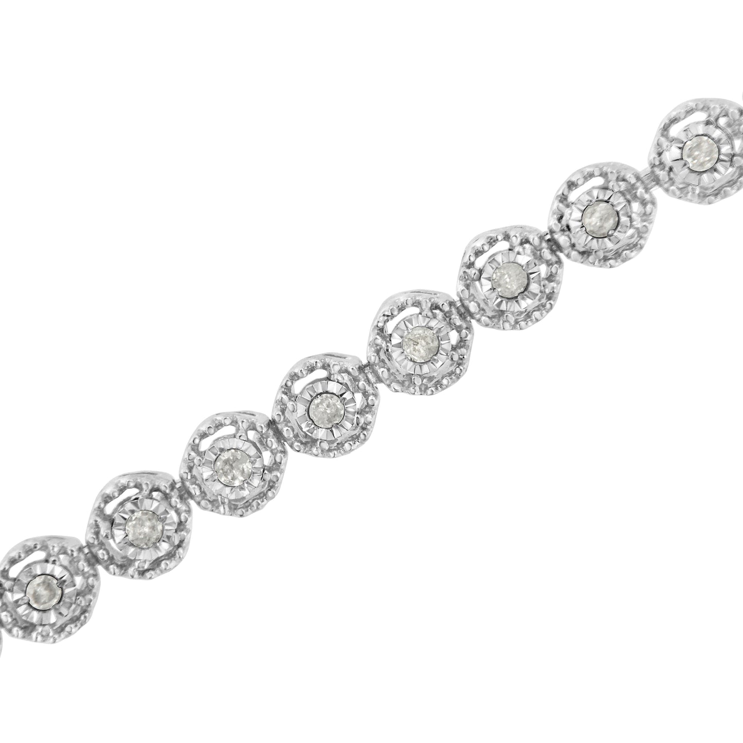 .925 Sterling Silver Diamond Bezel Design Link Bracelet - 7.25"