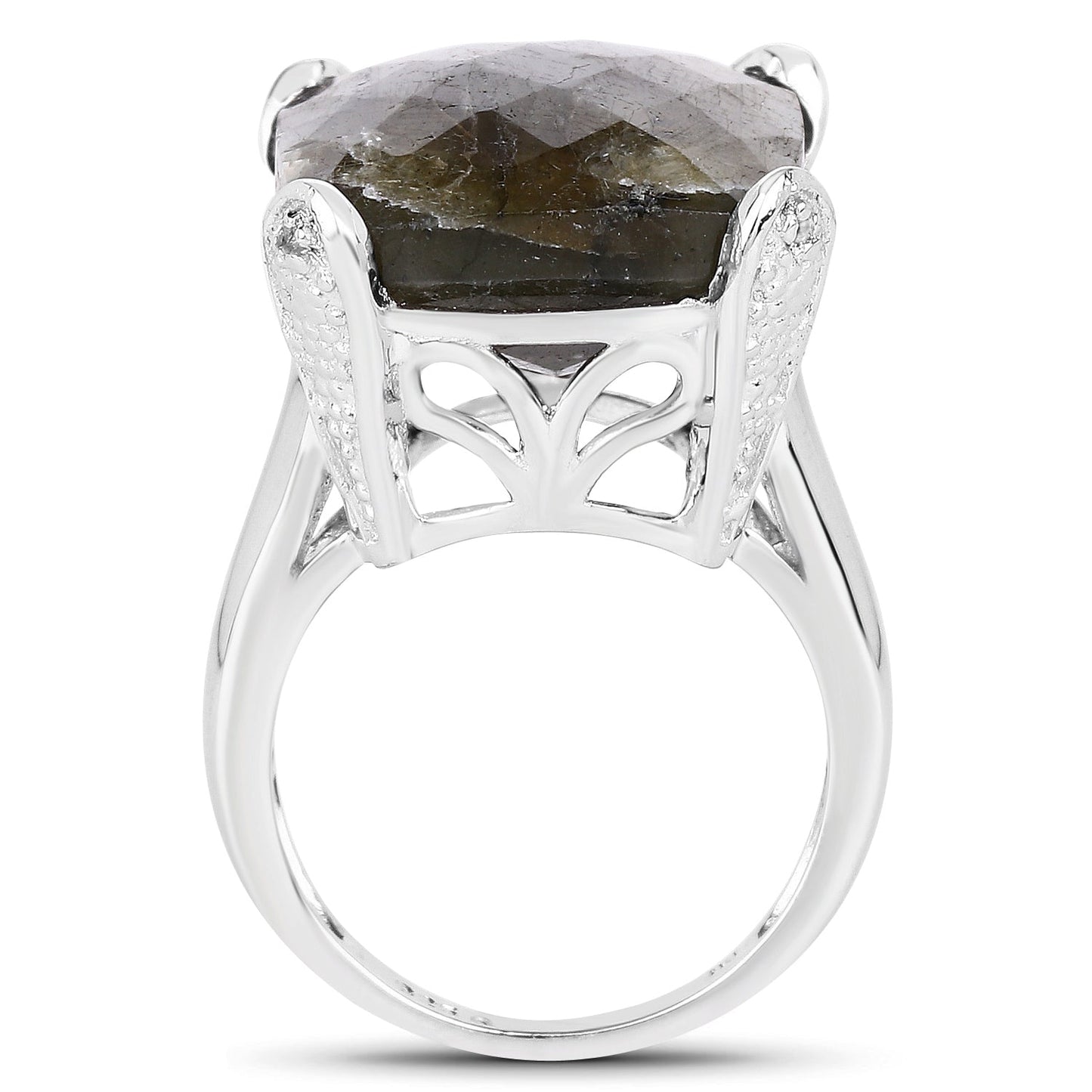 17.17 Carat Genuine Labradorite and White Topaz Sterling Silver Ring