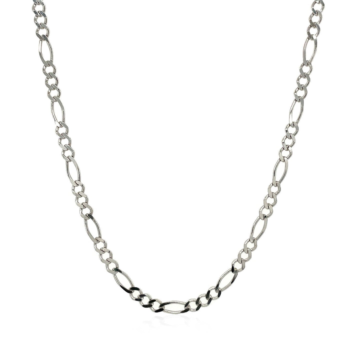 Cadena Figaro Sólida de Oro Blanco de 14k de 2.6mm