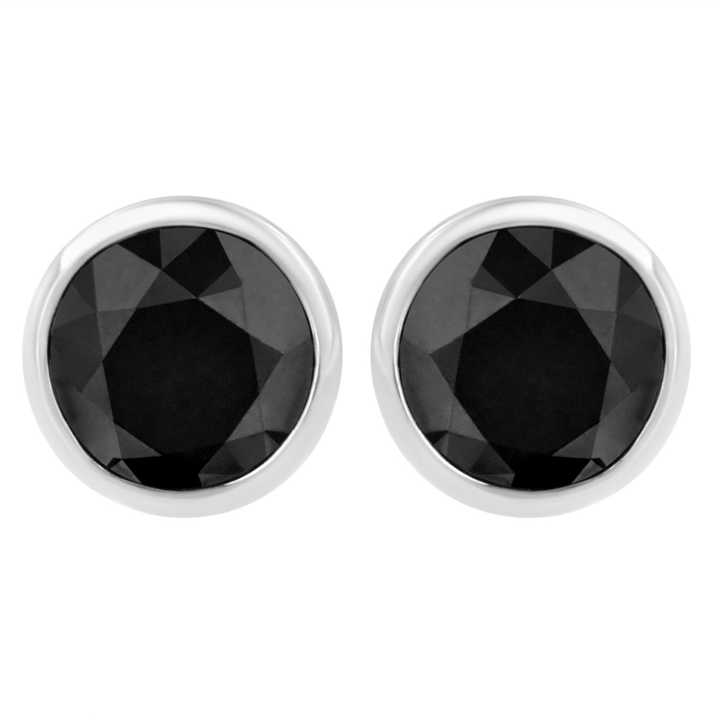 .925 Sterling Silver Black Diamond Bezel-Set Stud Earrings