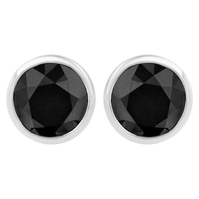 Pendientes de Stud de Diamante Negro Engastados en Bezel de Plata Esterlina .925