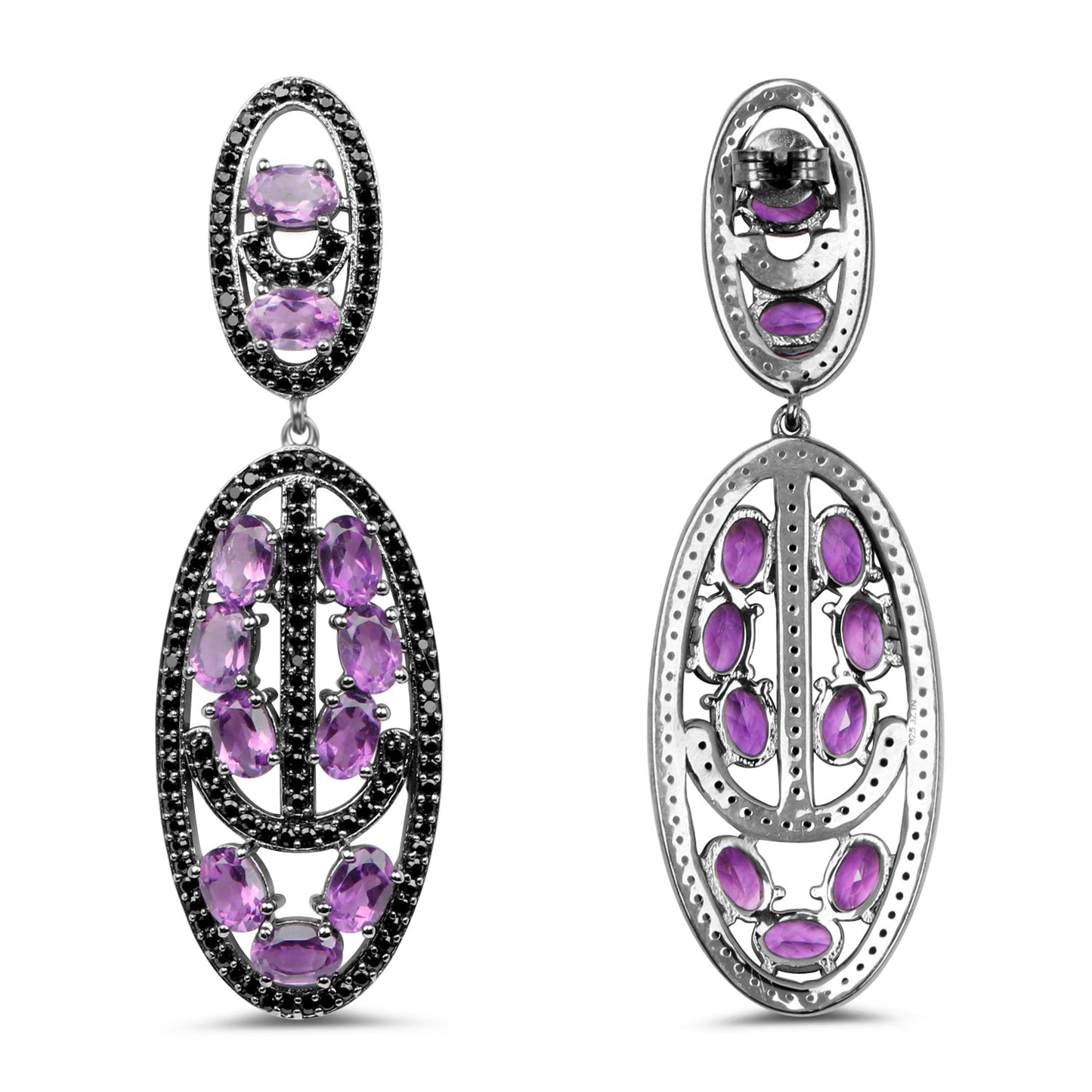 12.45 Carat Genuine Amethyst and Black Spinel Earrings
