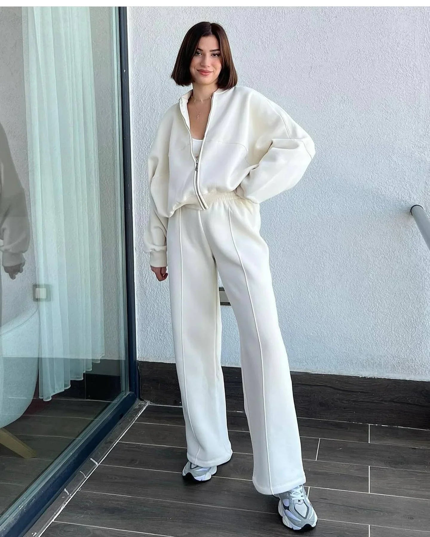 Conjunto de Suéter y Pantalones de Color Sólido con Cremallera BASIC para Mujeres