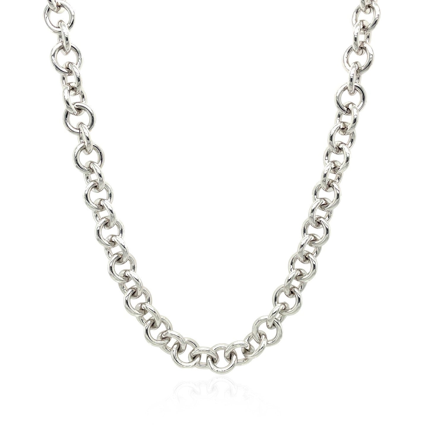 Collar de Cadena Rolo de Plata de Ley Baño de Rodio con Charm de Corazón