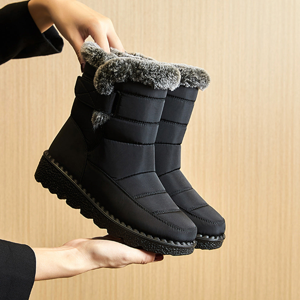 Botas de Nieve Impermeables de Piel Sintética para Mujer con Tacones Bajos