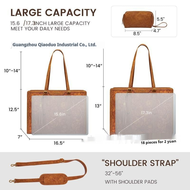 Bolso de cuero vintage para laptop de mujer - Gran capacidad