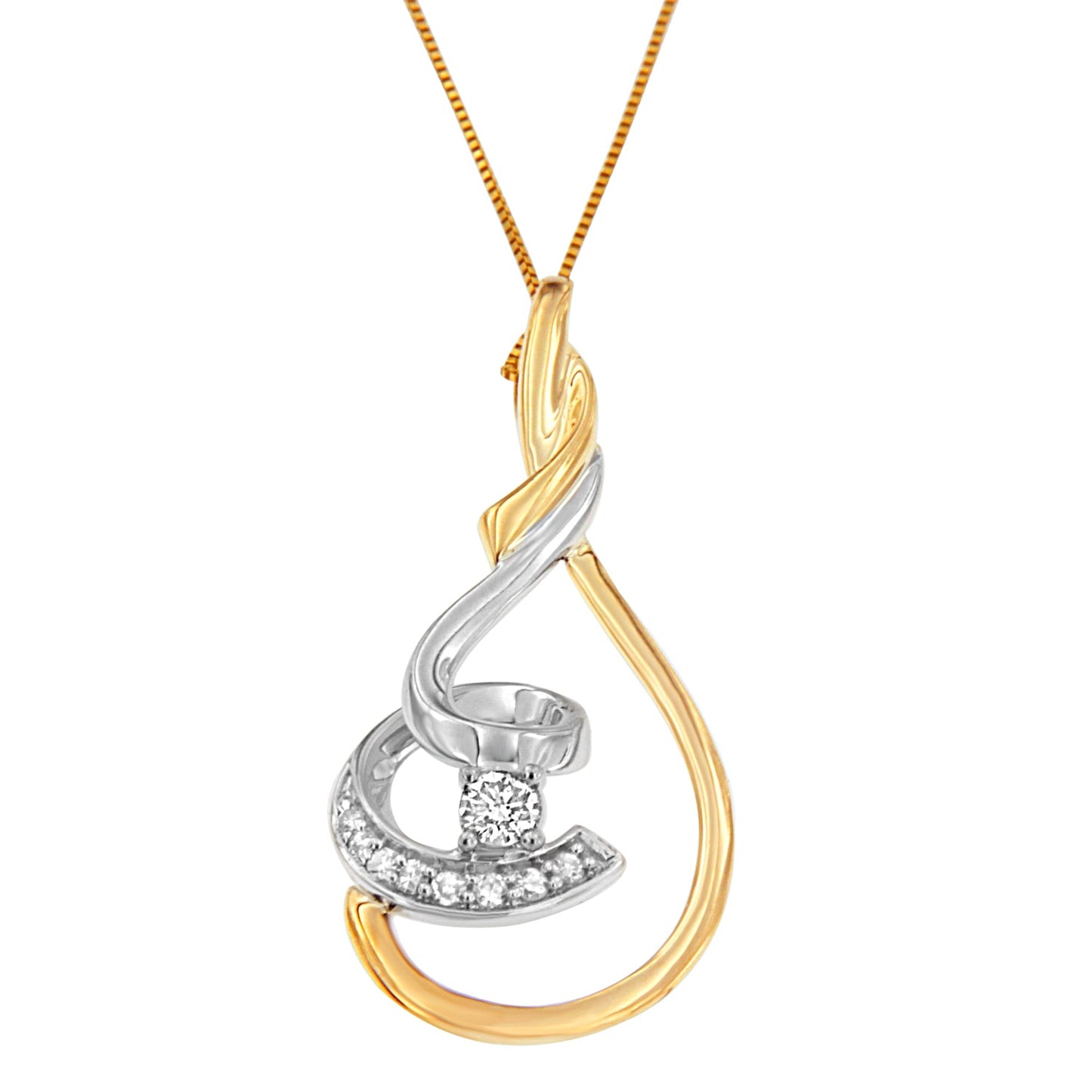 Collar de Péndulo Espira de Diamante en Espiral de Dos Tonos de 10K