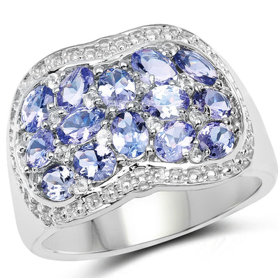 2.62 Carat Genuine Tanzanite and White Topaz Sterling Silver Ring