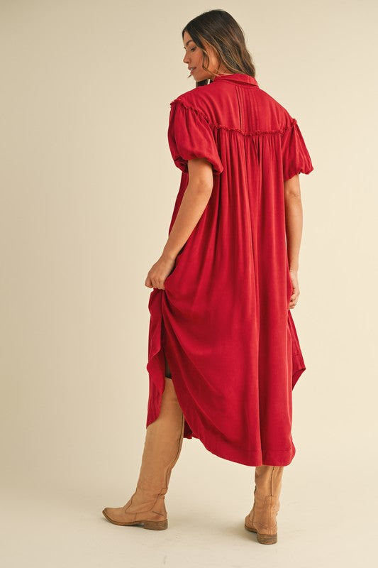 Robe chemise à manches bouffantes en lavage minéral
