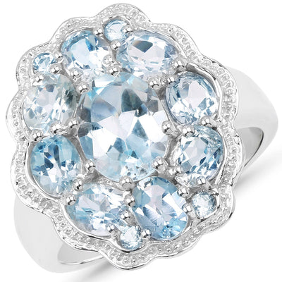 6.64 Carat Genuine Blue Topaz Sterling Silver Ring