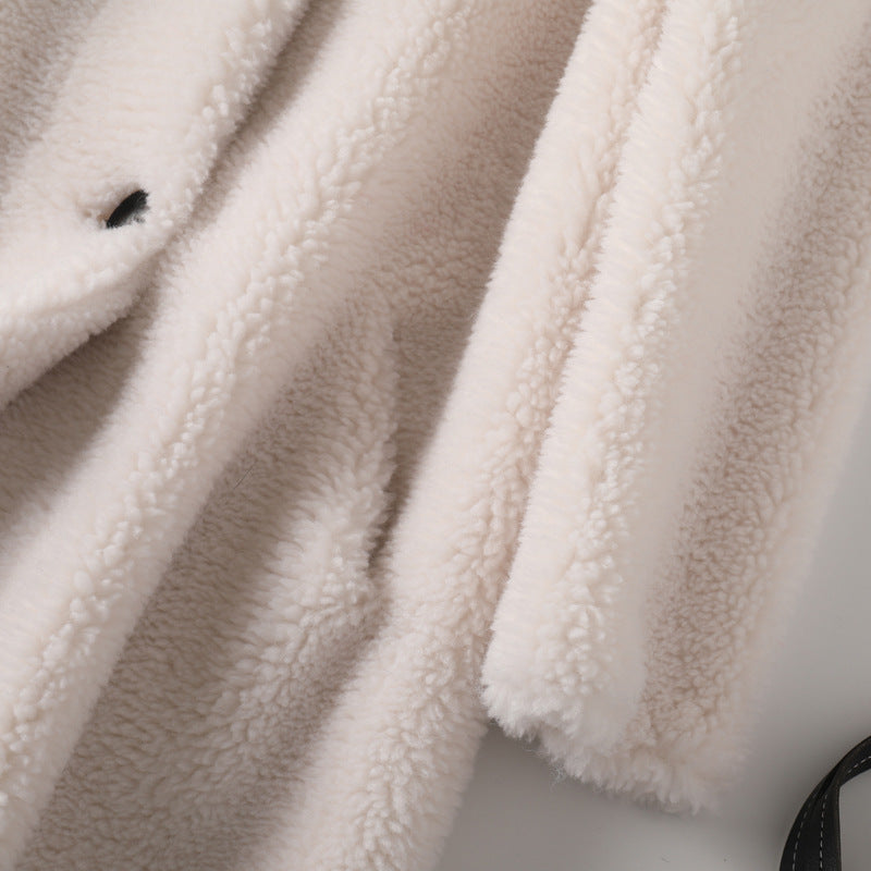 Elegant Women's Hooded Lambswool Coat