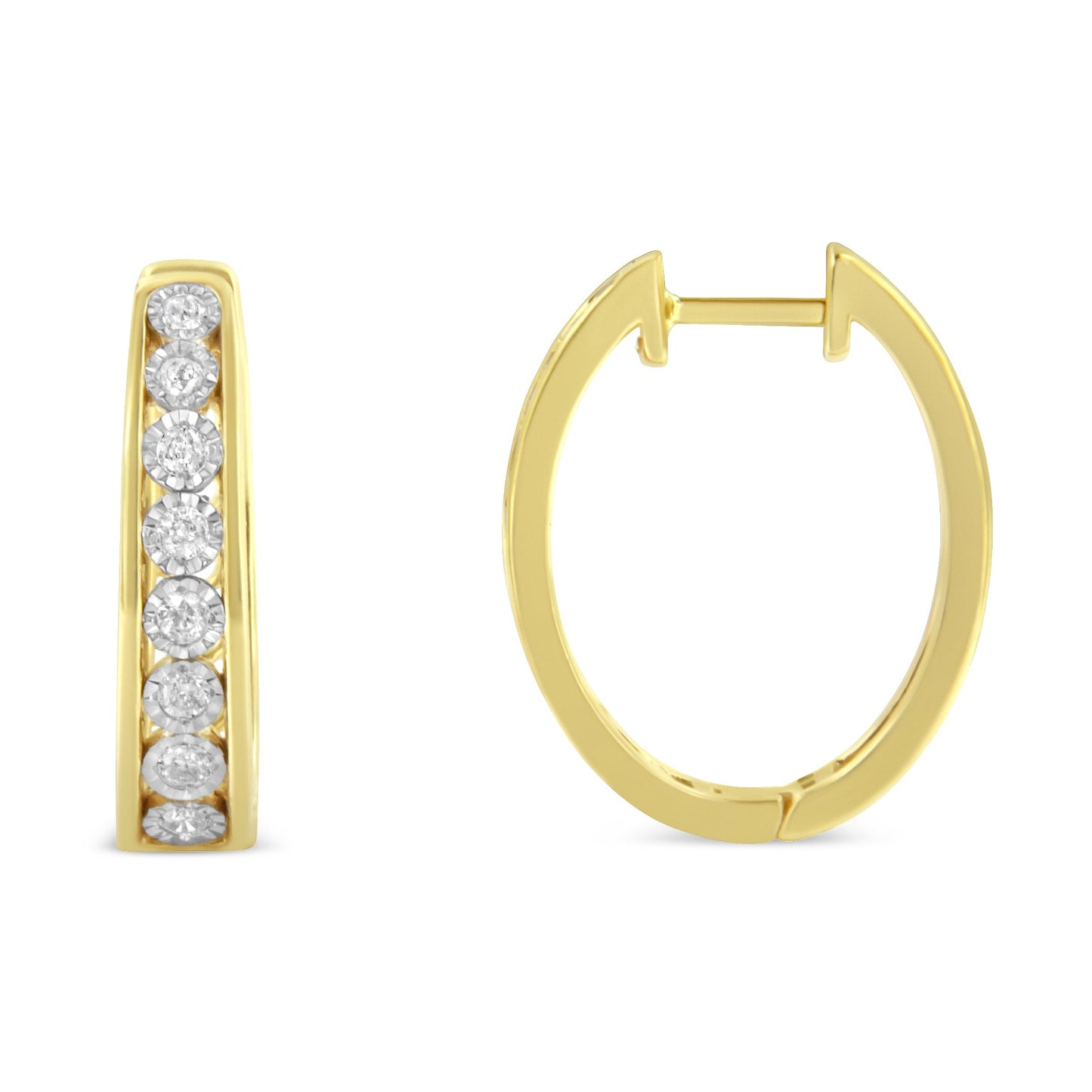 Pendientes de aro de diamantes de oro amarillo y blanco de 10KT