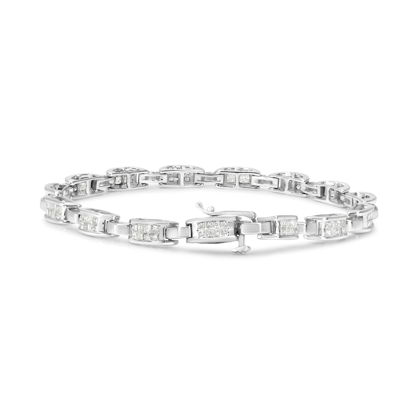 14K White Gold Princess Cut Invisible Set Diamond Bracelet - 7.25"