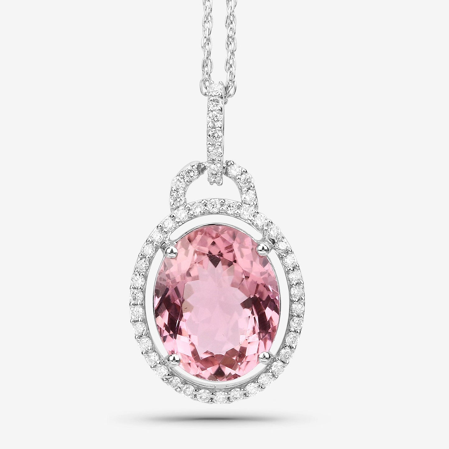 3.90 Carat Genuine Pink Tourmaline and White Diamond Pendant