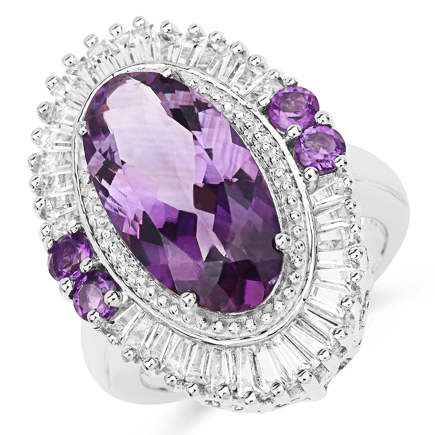 Bague en argent sterling avec améthyste véritable de 7,96 carats et topaze blanche