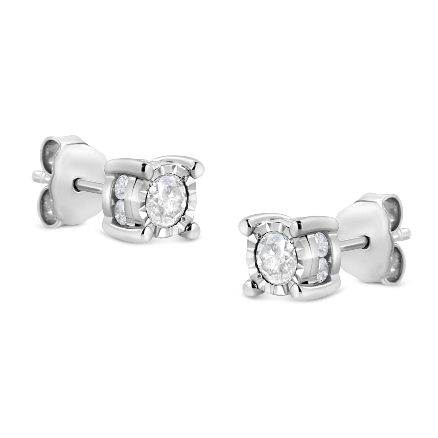 .925 Sterling Silver Round Brilliant-Cut Diamond Stud Earrings