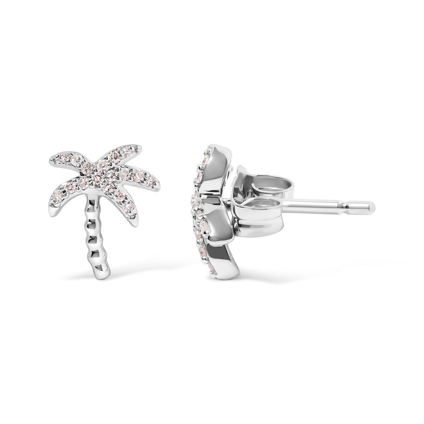 10K White Gold Diamond Palm Tree Stud Earrings