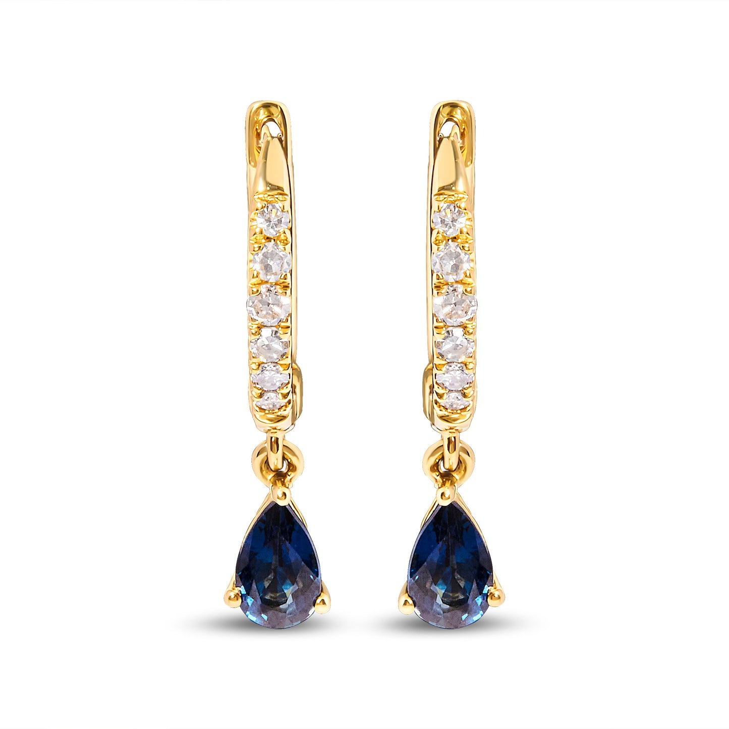 Boucles d'oreilles créoles en or jaune 10K avec saphirs bleus et diamants