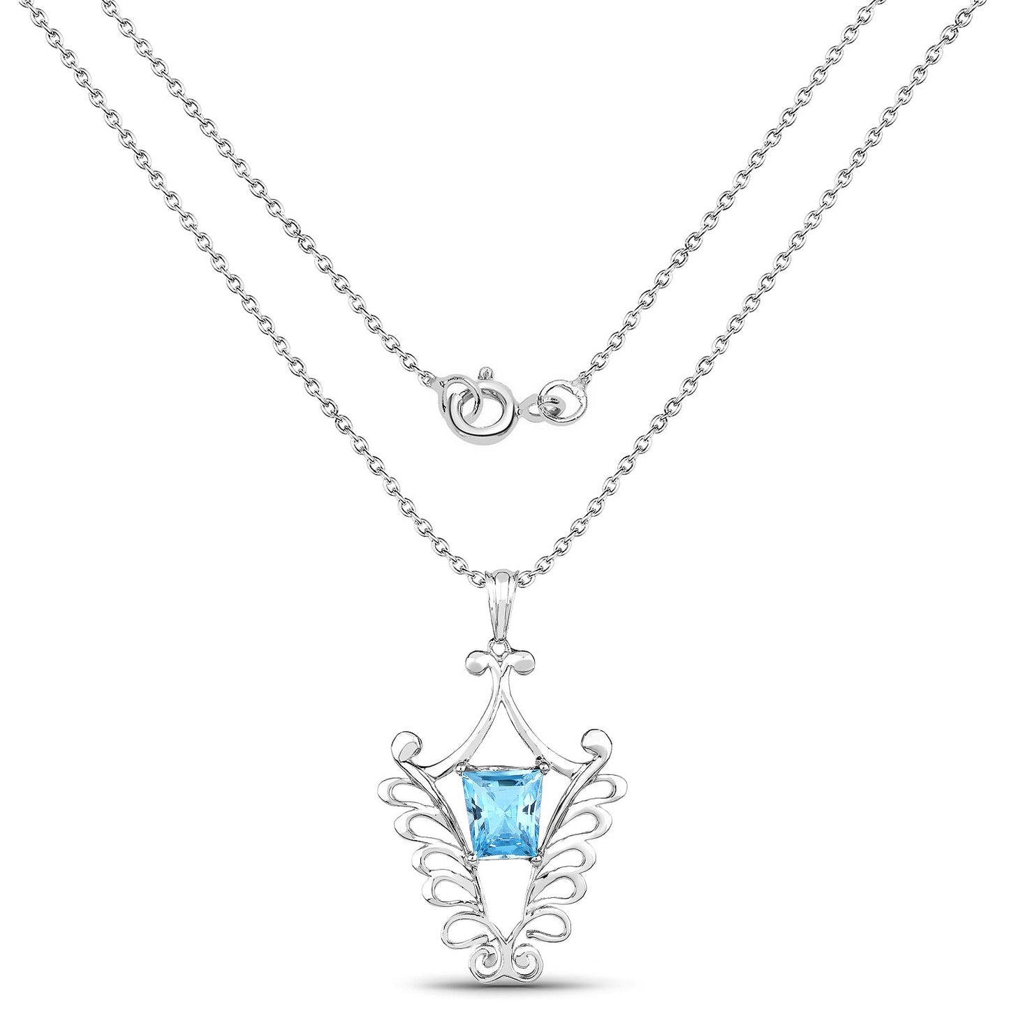 5.68 Carat Genuine Swiss Blue Topaz Pendant in Sterling Silver