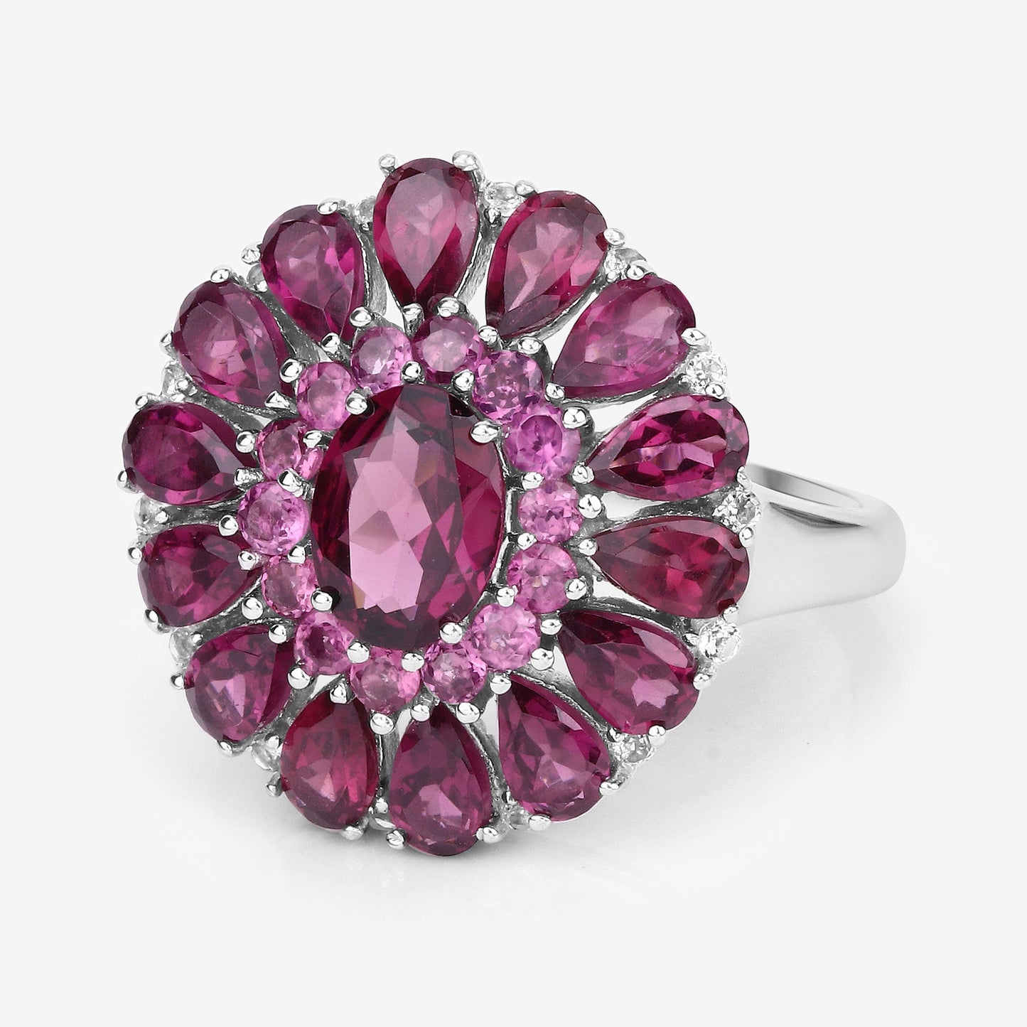 6.19 Carat Genuine Rhodolite and White Topaz Sterling Silver Ring