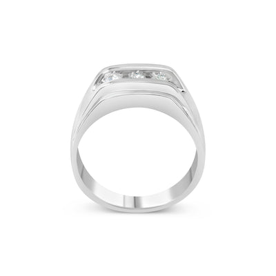 Men's .925 Sterling Silver Diamond Channel Set 3 Stone Ring - Size 10