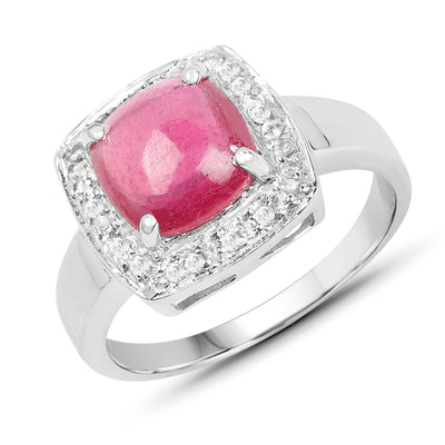 3.31 Carat Glass Filled Ruby & White Topaz Sterling Silver Ring