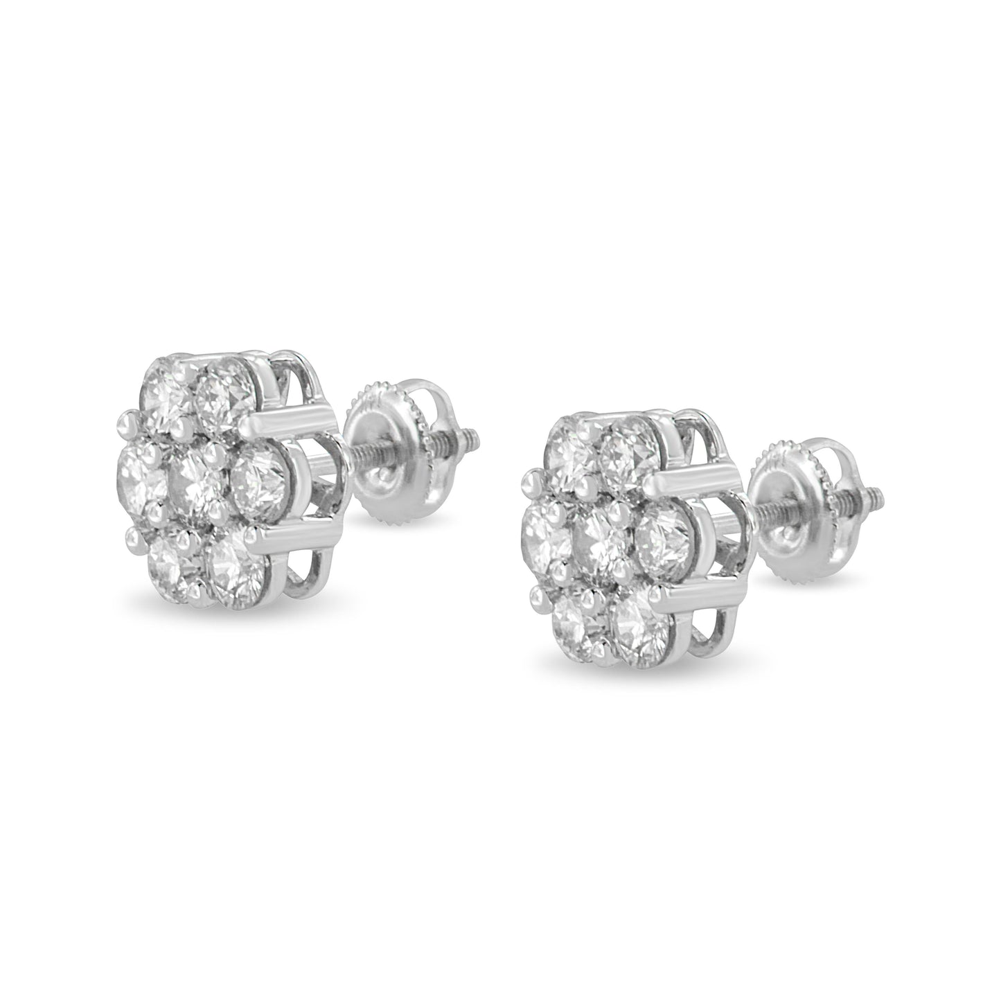 Boucles d'oreilles en diamant en cluster floral en or blanc 14K